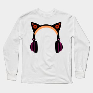 Cat Ear Headphone In Lesbian Flag Colors Long Sleeve T-Shirt